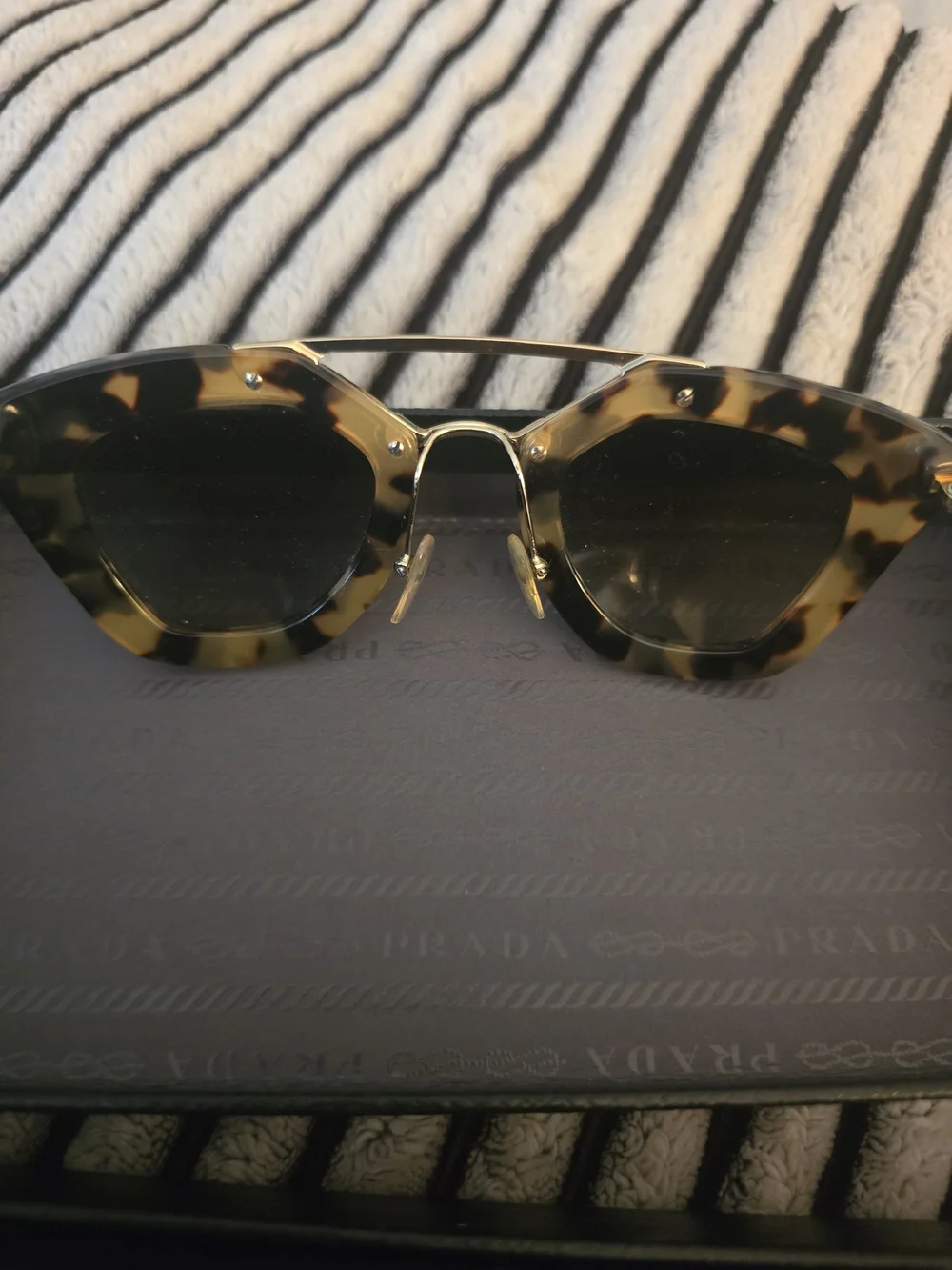 Prada SPR09Q Cinema Tortoise Shell Sunglasses Black Saffiano Leather Case + Box